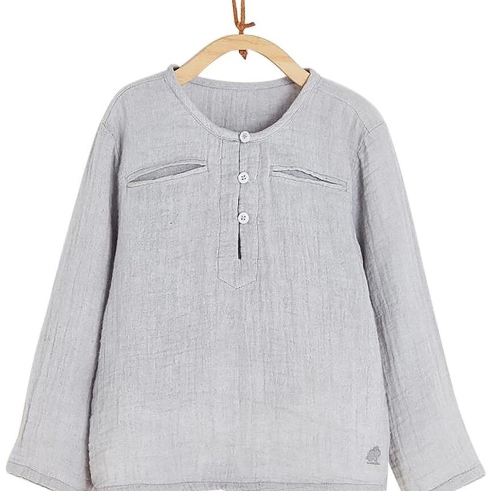 NWT- babycottons Light blue Long Sleeve Henley Top for Kids